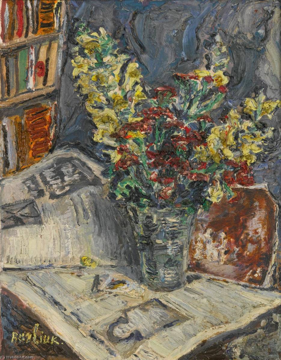 Wikioo.org - The Encyclopedia of Fine Arts - Painting, Artwork by David Davidovich Burliuk - Still Life with Book