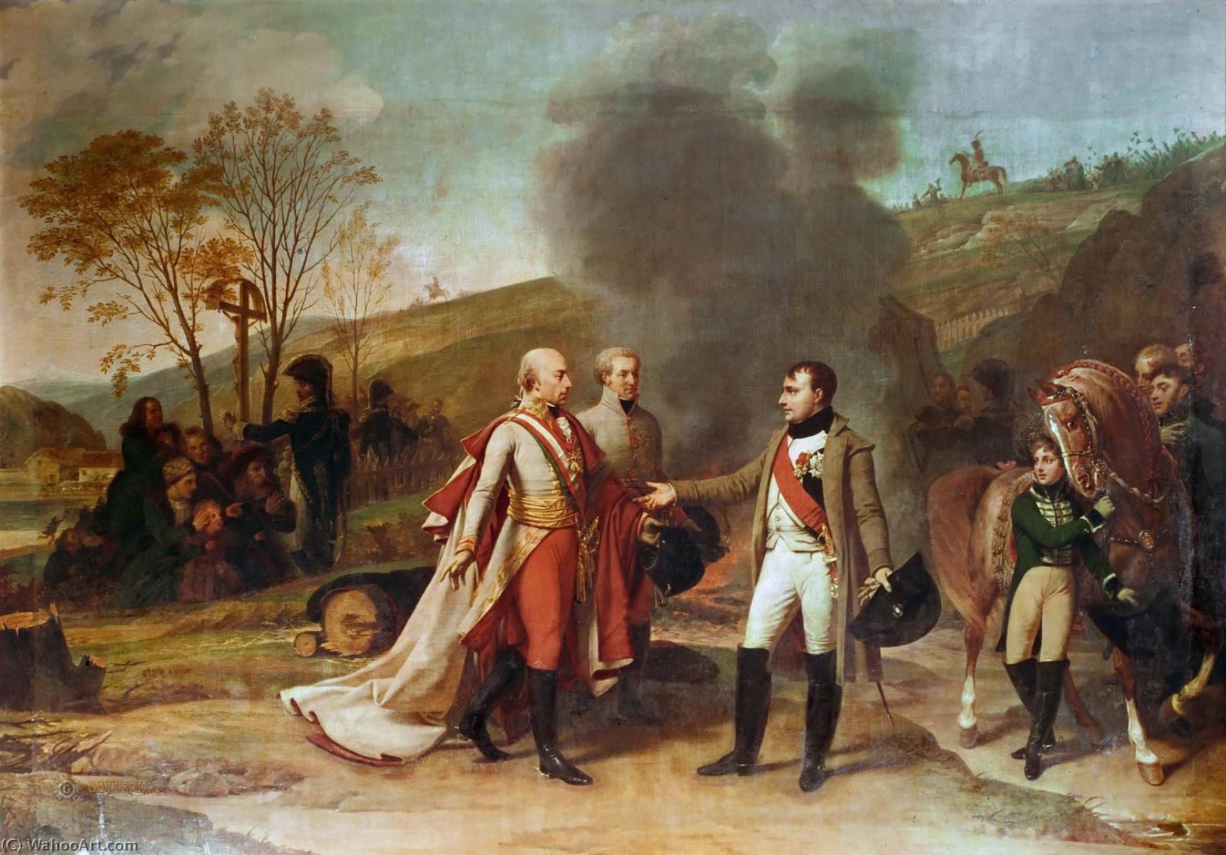 Wikioo.org - The Encyclopedia of Fine Arts - Painting, Artwork by Baron Gros Antoine Jean - The Interview Between Napoleon I and Francis II after the Battle of Austerlitz, December 4, 1805