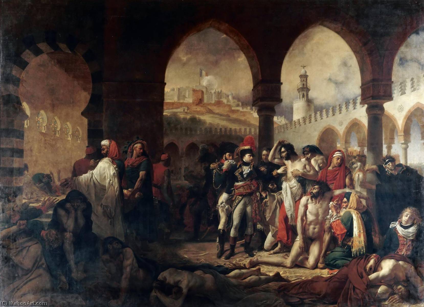 Wikioo.org - Bách khoa toàn thư về mỹ thuật - Vẽ tranh, Tác phẩm nghệ thuật Baron Gros Antoine Jean - Napoleon Bonaparte Visiting the Plague Stricken in Jaffa