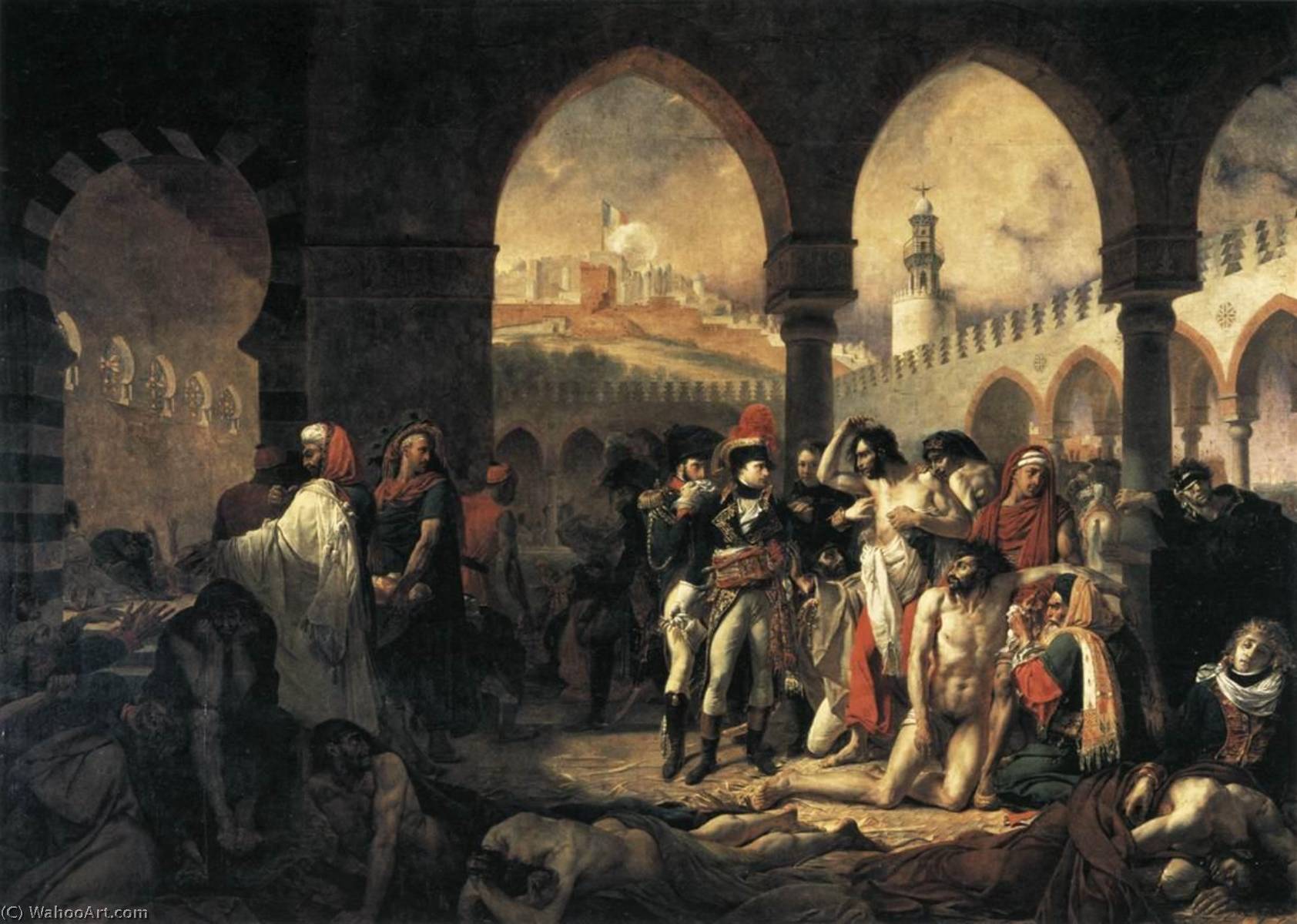 Wikioo.org - สารานุกรมวิจิตรศิลป์ - จิตรกรรม Baron Gros Antoine Jean - Napoleon Bonaparte Visiting the Plague stricken at Jaffa