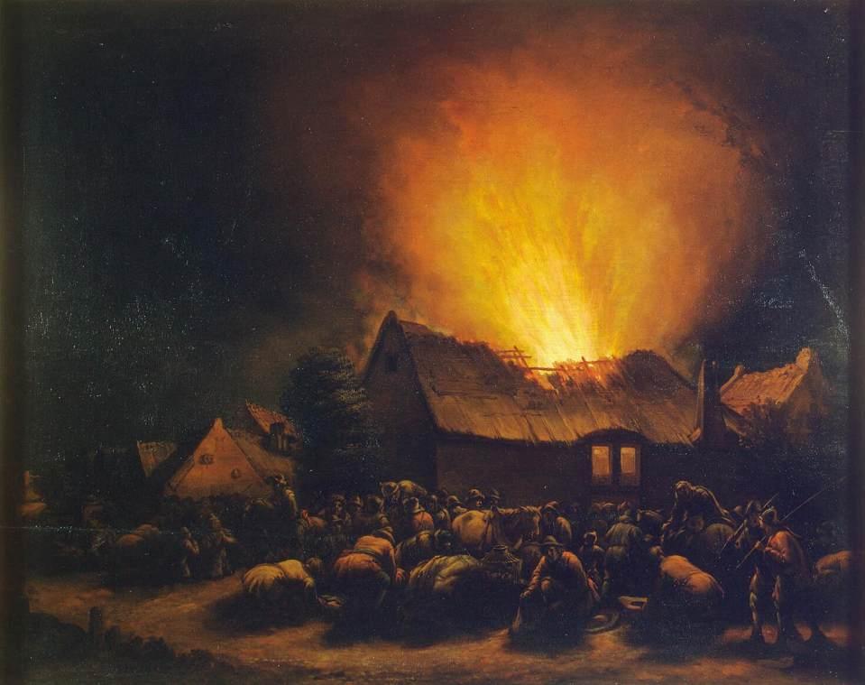 Wikioo.org - The Encyclopedia of Fine Arts - Painting, Artwork by Egbert Lievensz Van Der Poel - Fire in a Village