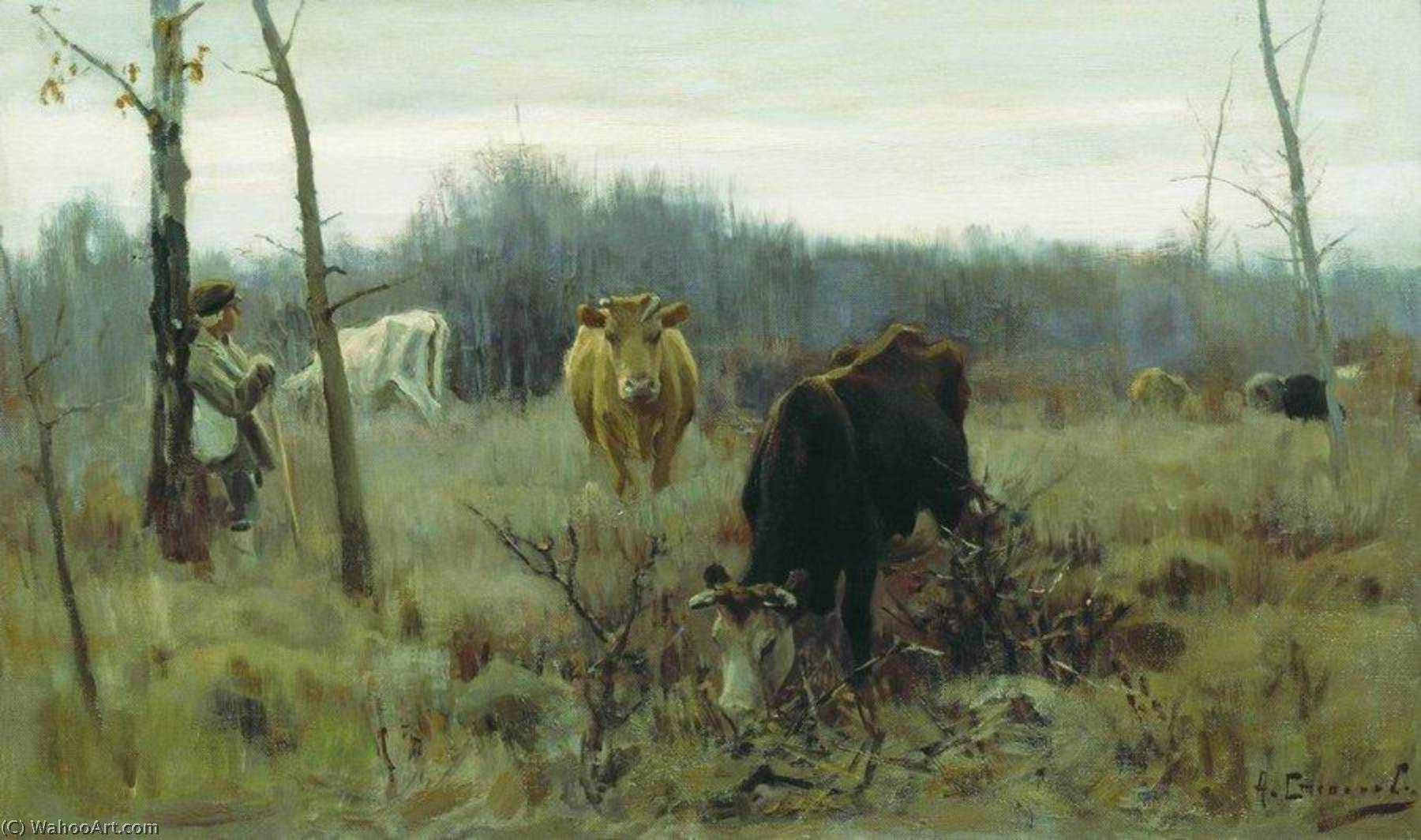 Wikioo.org - The Encyclopedia of Fine Arts - Painting, Artwork by Alexei Stepanov - Grazing Cows