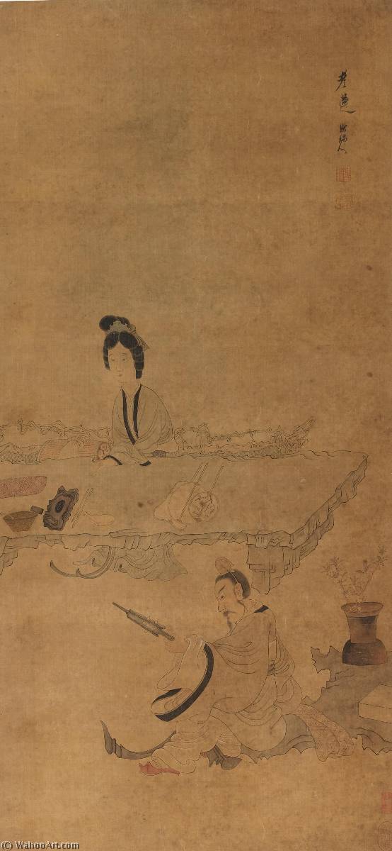 WikiOO.org - Encyclopedia of Fine Arts - Lukisan, Artwork Chen Hongshou - PLAYING THE QIN