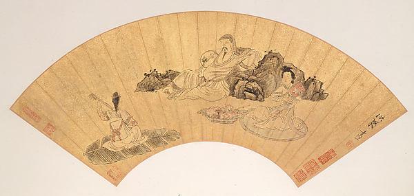 WikiOO.org - Encyclopedia of Fine Arts - Maľba, Artwork Chen Hongshou - 明 清 陳洪綬 竹石蛺蝶圖 扇面 Landscapes and Flowers