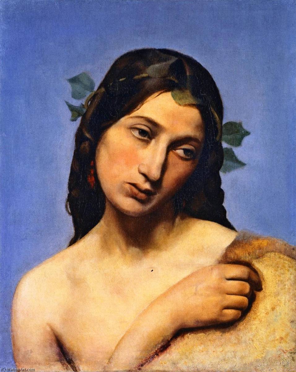 Wikioo.org - The Encyclopedia of Fine Arts - Painting, Artwork by Anselm Friedrich Feuerbach - Head Study of a Girl with Vine Leaves in Her Hair