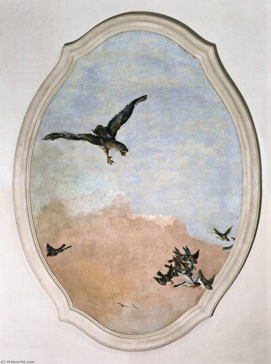 WikiOO.org - Enciklopedija dailės - Tapyba, meno kuriniai Giandomenico Tiepolo - Falcon Pursuing a Flock of Finches