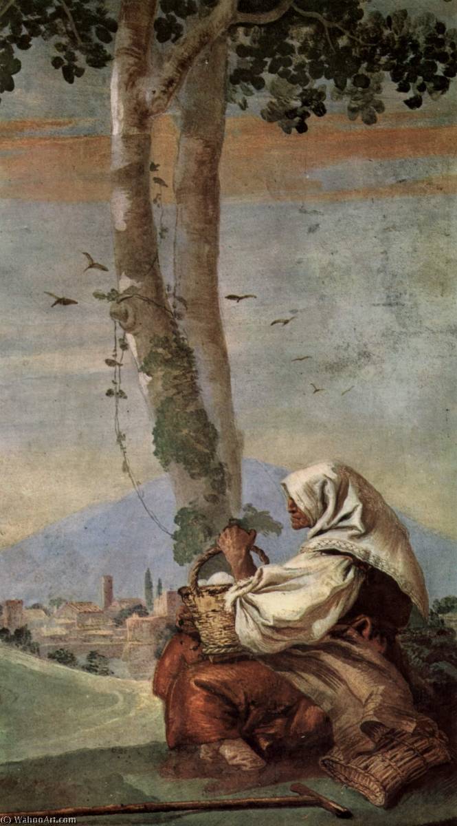 Wikioo.org – La Enciclopedia de las Bellas Artes - Pintura, Obras de arte de Giandomenico Tiepolo - szene landschaft mit sitzender bäuerin