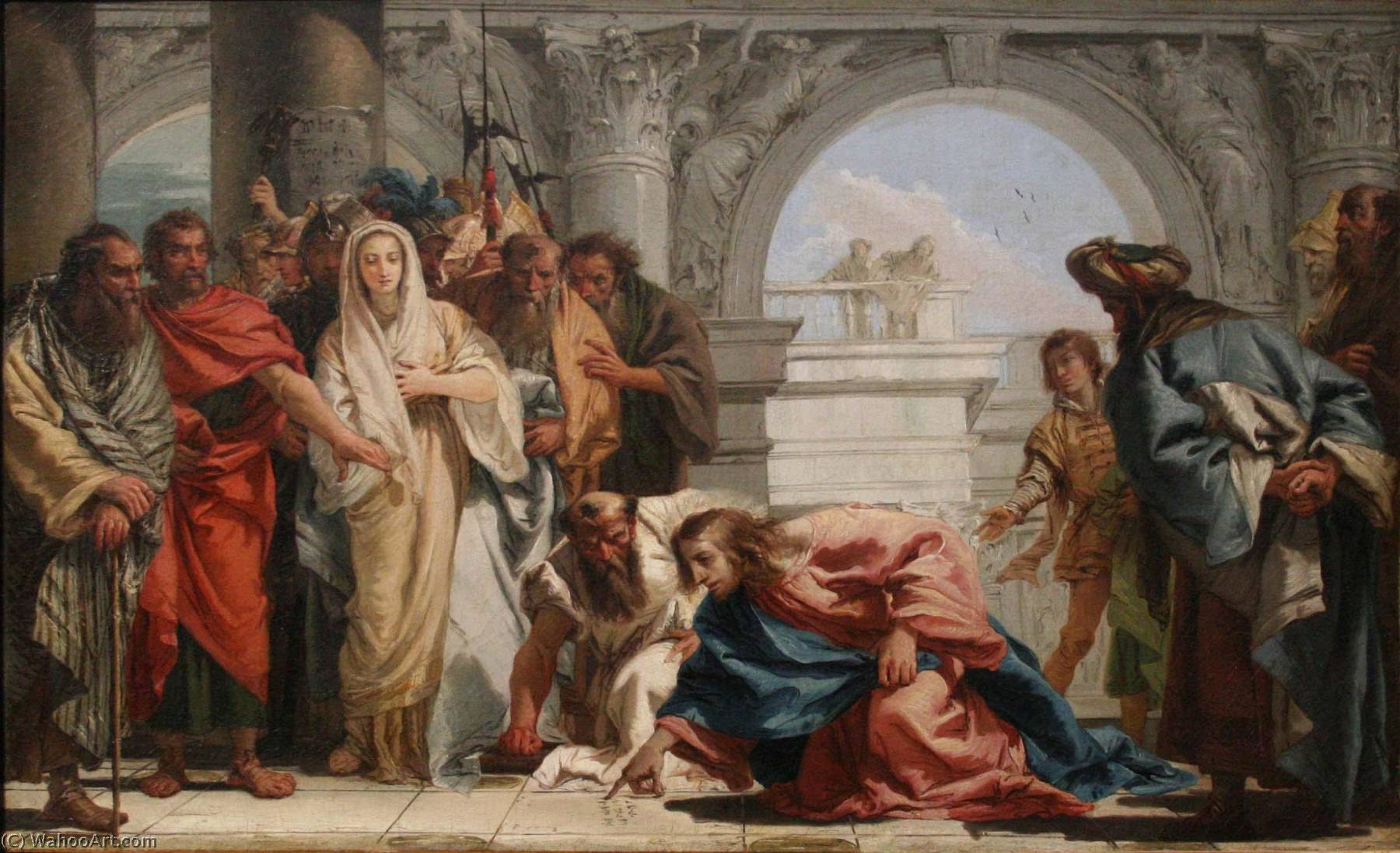 Wikioo.org - The Encyclopedia of Fine Arts - Painting, Artwork by Giandomenico Tiepolo - Le Christ et la femme adultère