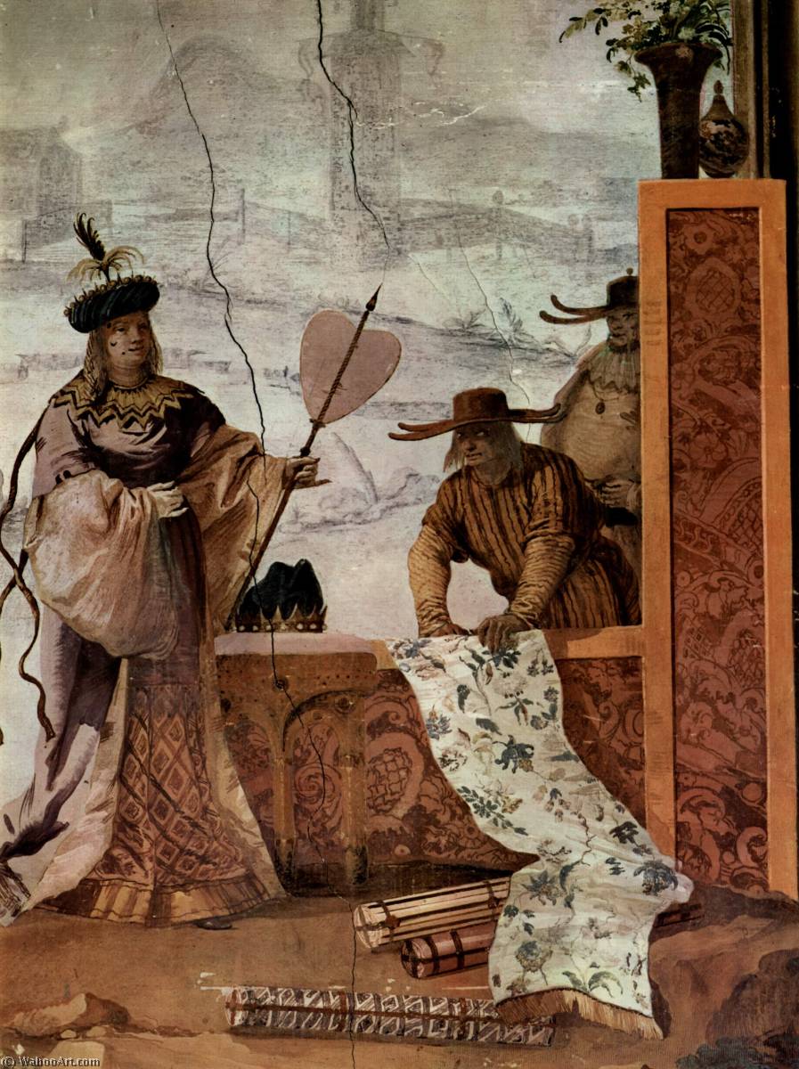 WikiOO.org - Encyclopedia of Fine Arts - Malba, Artwork Giandomenico Tiepolo - Deutsch Fresken in der Villa Vallmarana, Vicenca, Szene Chinesischer Stoffhändler