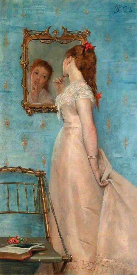 Wikioo.org - The Encyclopedia of Fine Arts - Painting, Artwork by Alfred Émile Léopold Stevens - Girl Looking in the Mirror