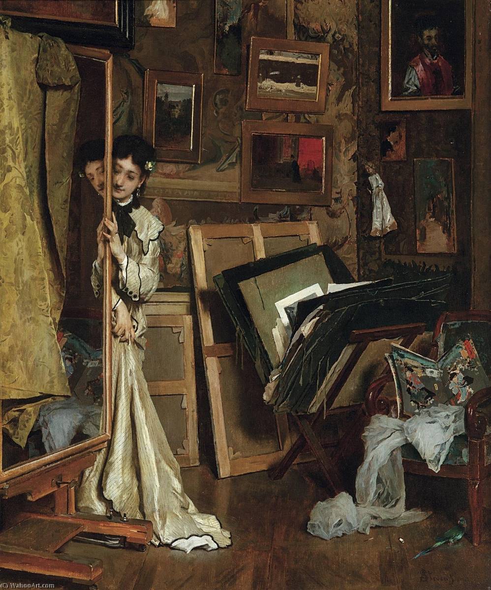 Wikioo.org – La Enciclopedia de las Bellas Artes - Pintura, Obras de arte de Alfred Émile Léopold Stevens - La Psique  también  conocido  como  lun  Taller