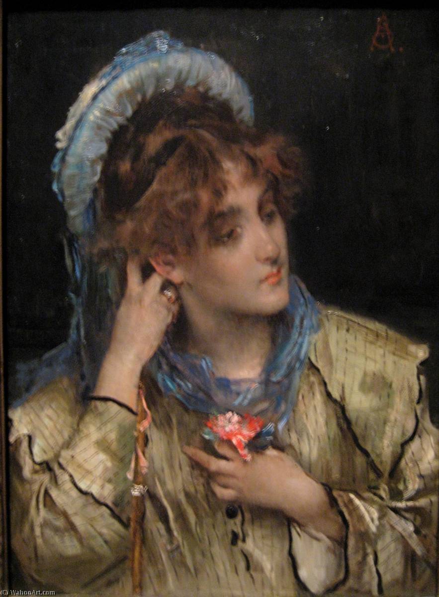 Wikioo.org - The Encyclopedia of Fine Arts - Painting, Artwork by Alfred Émile Léopold Stevens - Girl Holding a Nosegay
