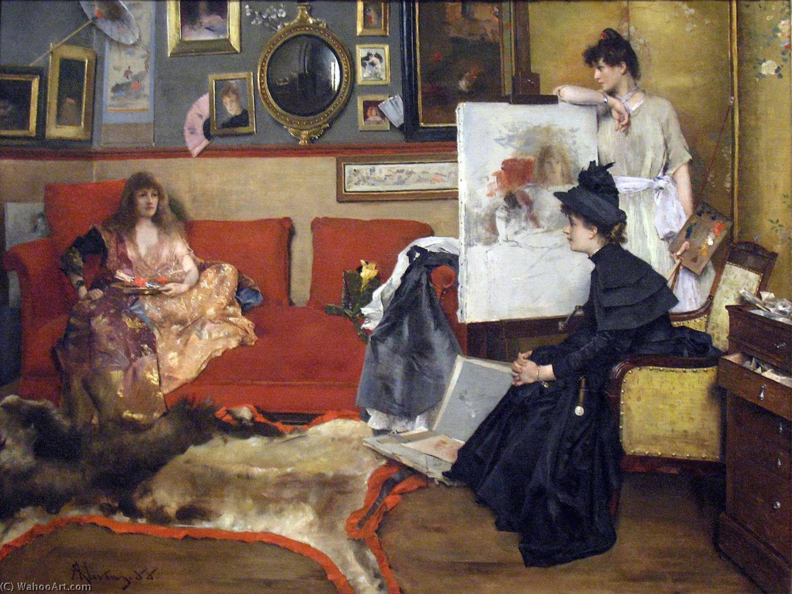 Wikioo.org - The Encyclopedia of Fine Arts - Painting, Artwork by Alfred Émile Léopold Stevens - In the studio