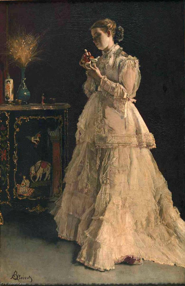 Wikioo.org – L'Encyclopédie des Beaux Arts - Peinture, Oeuvre de Alfred Émile Léopold Stevens - le dame rose ( également connu sous le nom Une Poupée )
