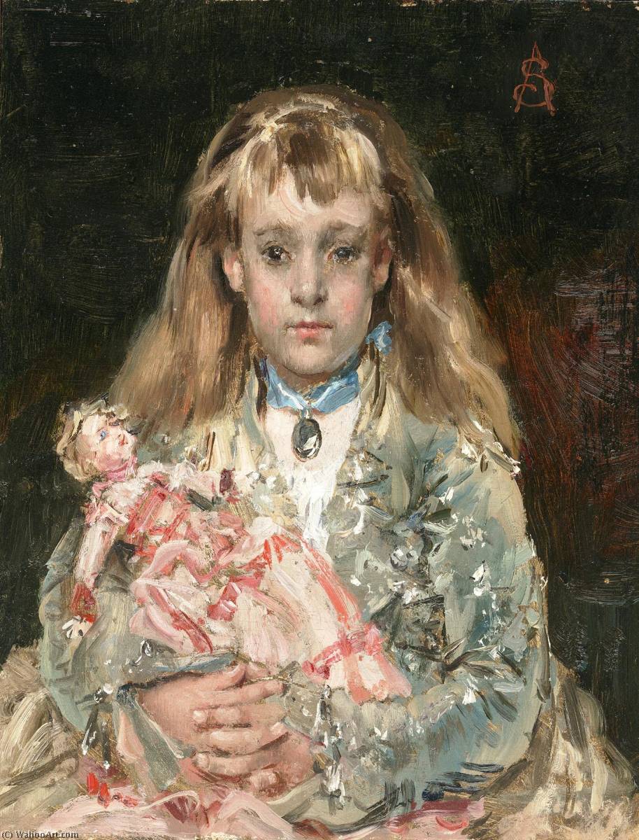 Wikioo.org - สารานุกรมวิจิตรศิลป์ - จิตรกรรม Alfred Émile Léopold Stevens - Girl with a Doll