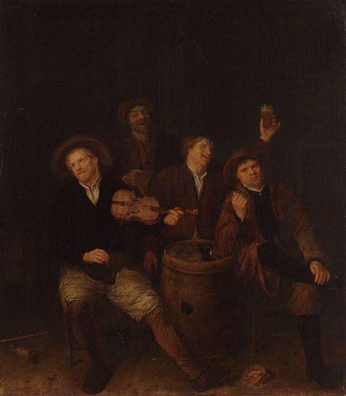 WikiOO.org - Encyclopedia of Fine Arts - Schilderen, Artwork Philips De Koninck - Four Peasants in an Inn
