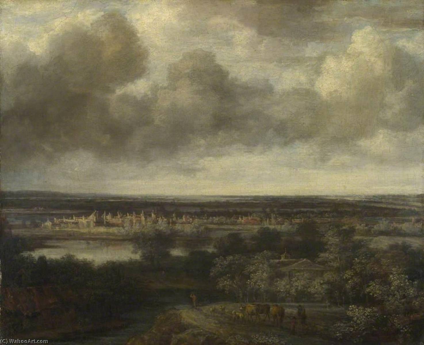 Wikioo.org – L'Enciclopedia delle Belle Arti - Pittura, Opere di Philips De Koninck - Esteso paesaggio con una città nel mezzo Distanza