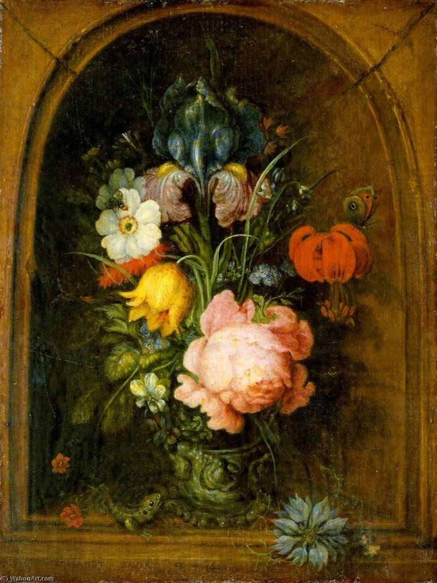WikiOO.org - Encyclopedia of Fine Arts - Maalaus, taideteos Roelant Savery - Flowers in a Niche