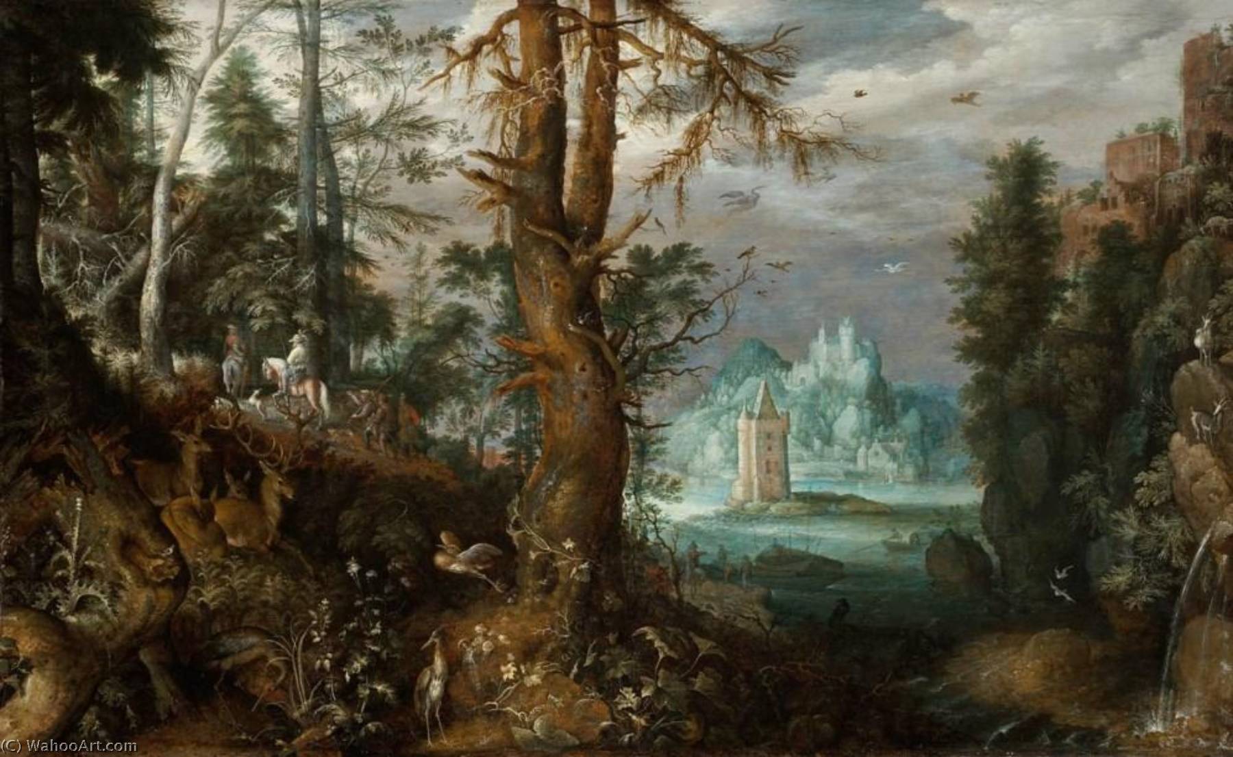 Wikioo.org - The Encyclopedia of Fine Arts - Painting, Artwork by Roelant Savery - Forest Scene with Hunters