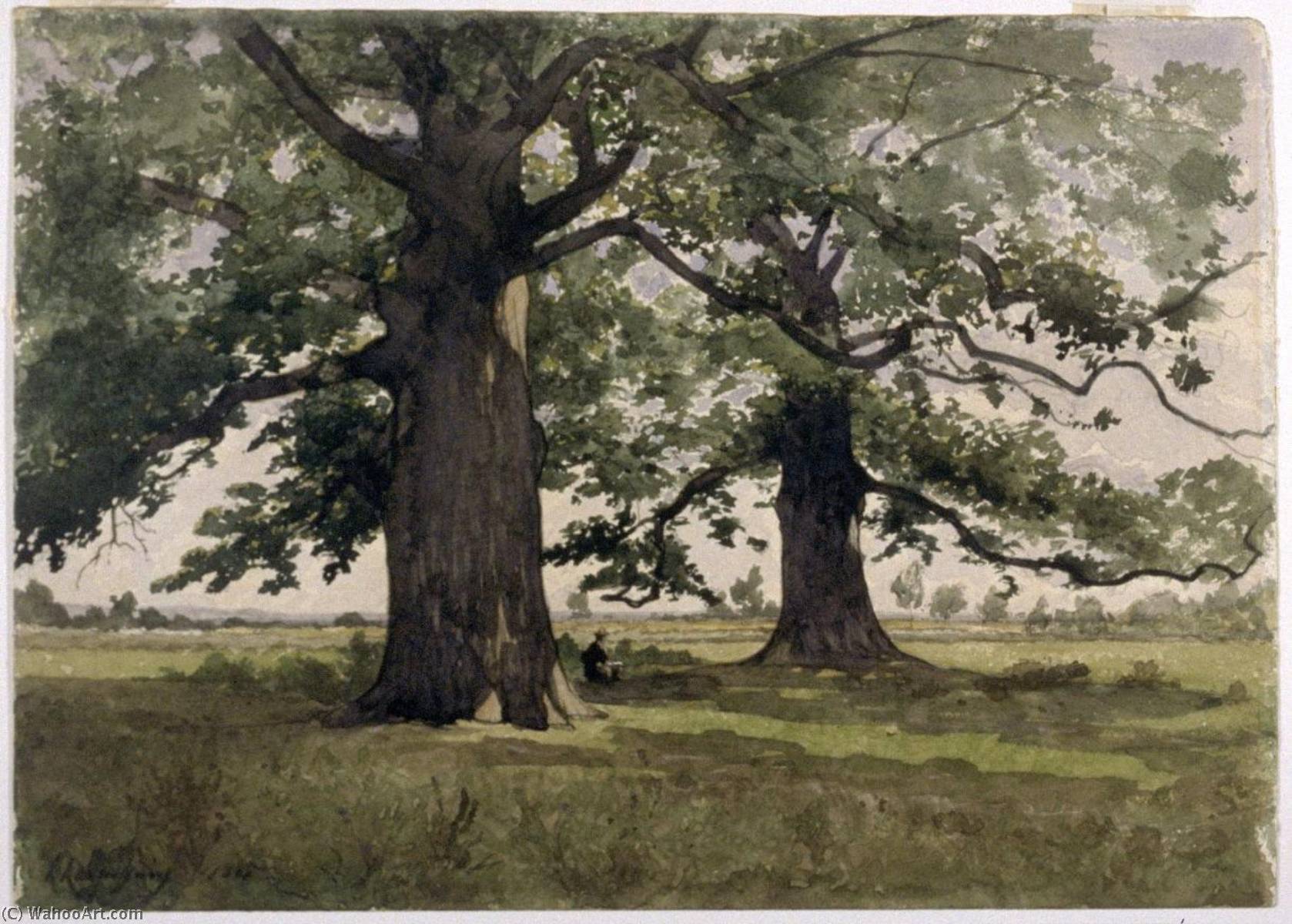 Wikioo.org - The Encyclopedia of Fine Arts - Painting, Artwork by Henri-Joseph Harpignies - Landscape with an Artist Sketching