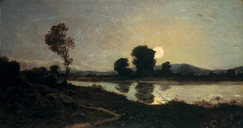 Wikioo.org - The Encyclopedia of Fine Arts - Painting, Artwork by Henri-Joseph Harpignies - Moonlight on a Lake