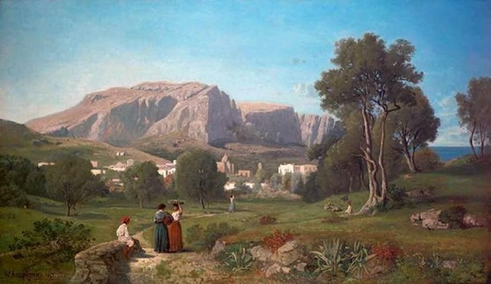 WikiOO.org - Encyclopedia of Fine Arts - Maleri, Artwork Henri-Joseph Harpignies - View of the Island of Capri