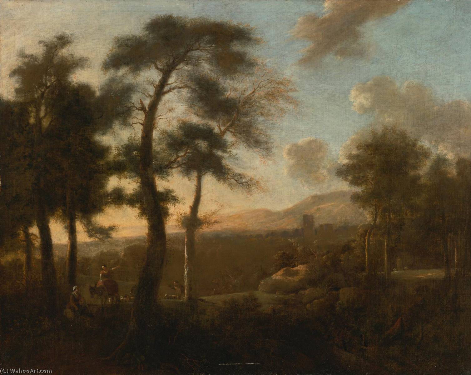 Wikioo.org - The Encyclopedia of Fine Arts - Painting, Artwork by Frederik De Moucheron - Classical French Landscape with Figures
