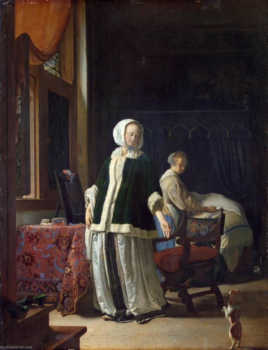 Wikioo.org - The Encyclopedia of Fine Arts - Painting, Artwork by Frans Van Mieris The Elder - Lady at Her Toilet