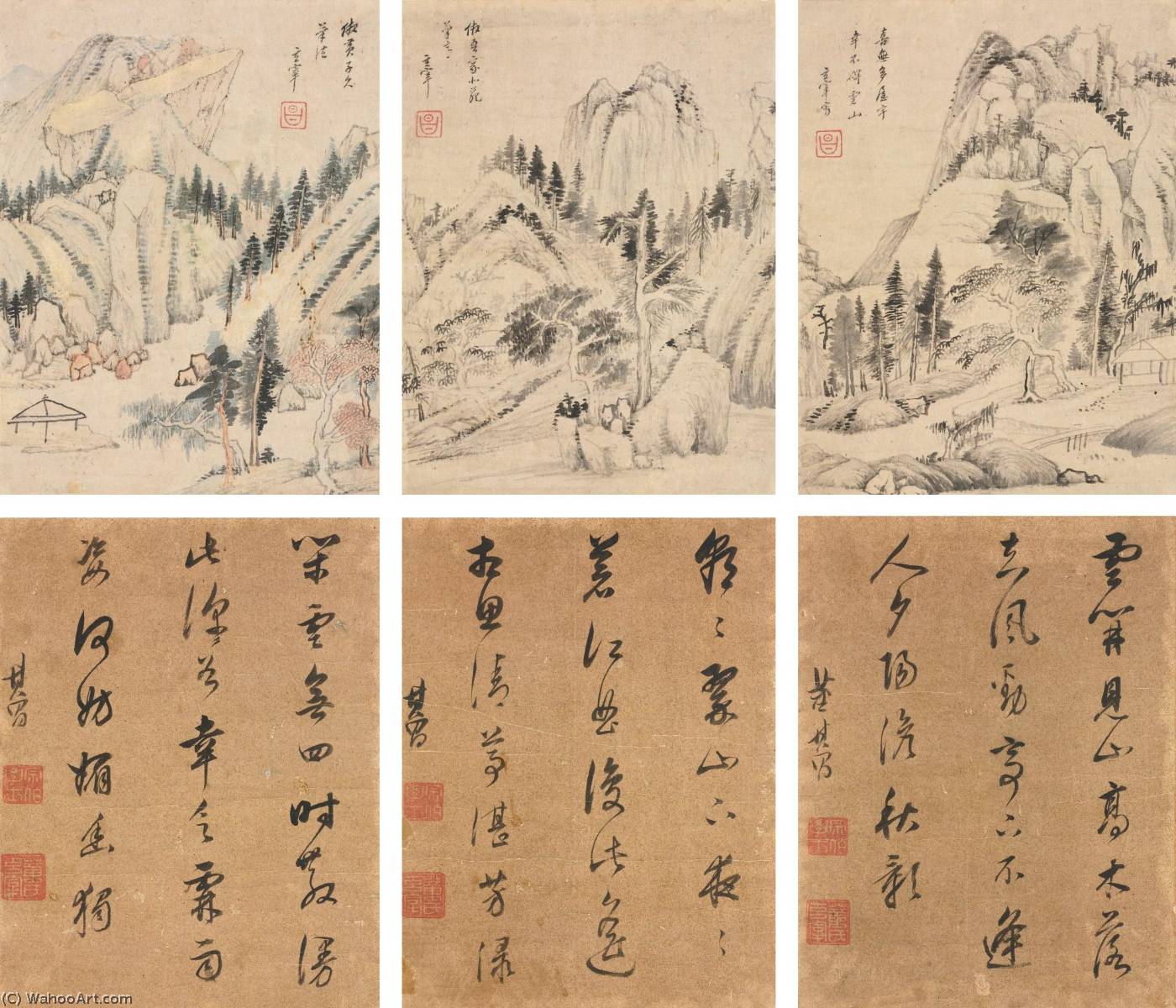 Wikioo.org - The Encyclopedia of Fine Arts - Painting, Artwork by Dong Qichang - LANDSCAPE AND CALLIGRAPHY