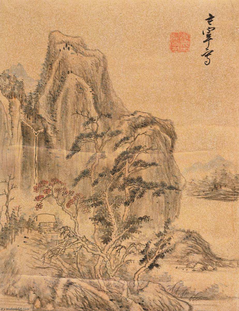 WikiOO.org - Encyclopedia of Fine Arts - Lukisan, Artwork Dong Qichang - AUTUMN MOUNTAIN WITH RED TREES
