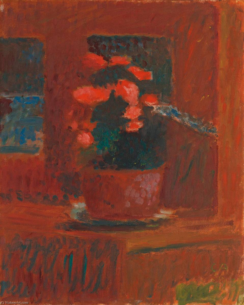 Wikioo.org - The Encyclopedia of Fine Arts - Painting, Artwork by Cuno Amiet - Begonien auf rotem Grund, 1956