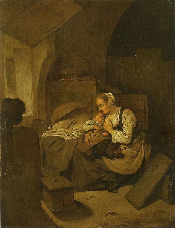 Wikioo.org - The Encyclopedia of Fine Arts - Painting, Artwork by Cornelis Pietersz Bega - Interior with Mother Nursing her Child