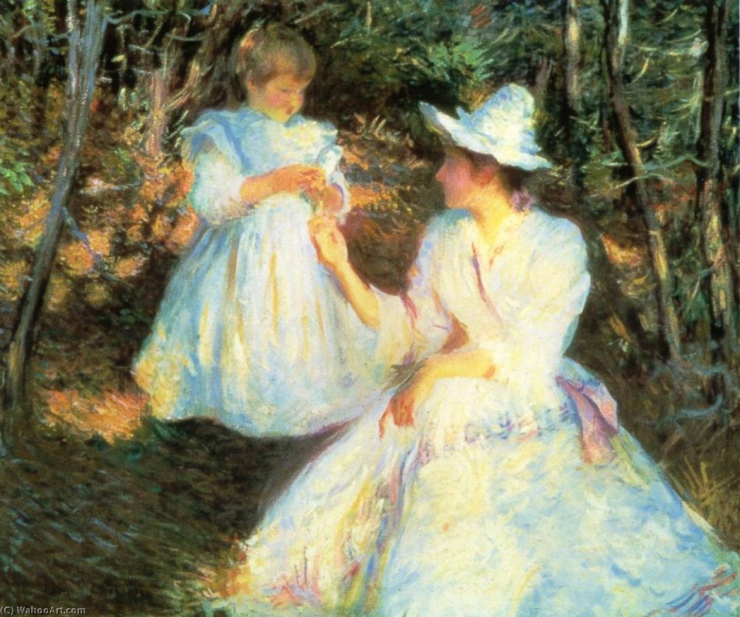 Wikioo.org - The Encyclopedia of Fine Arts - Painting, Artwork by Edmund Charles Tarbell - Mother and Child in Pine Woods