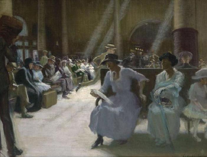 Wikioo.org – La Enciclopedia de las Bellas Artes - Pintura, Obras de arte de Edmund Charles Tarbell - en el estación  espera  habitación  Bostón
