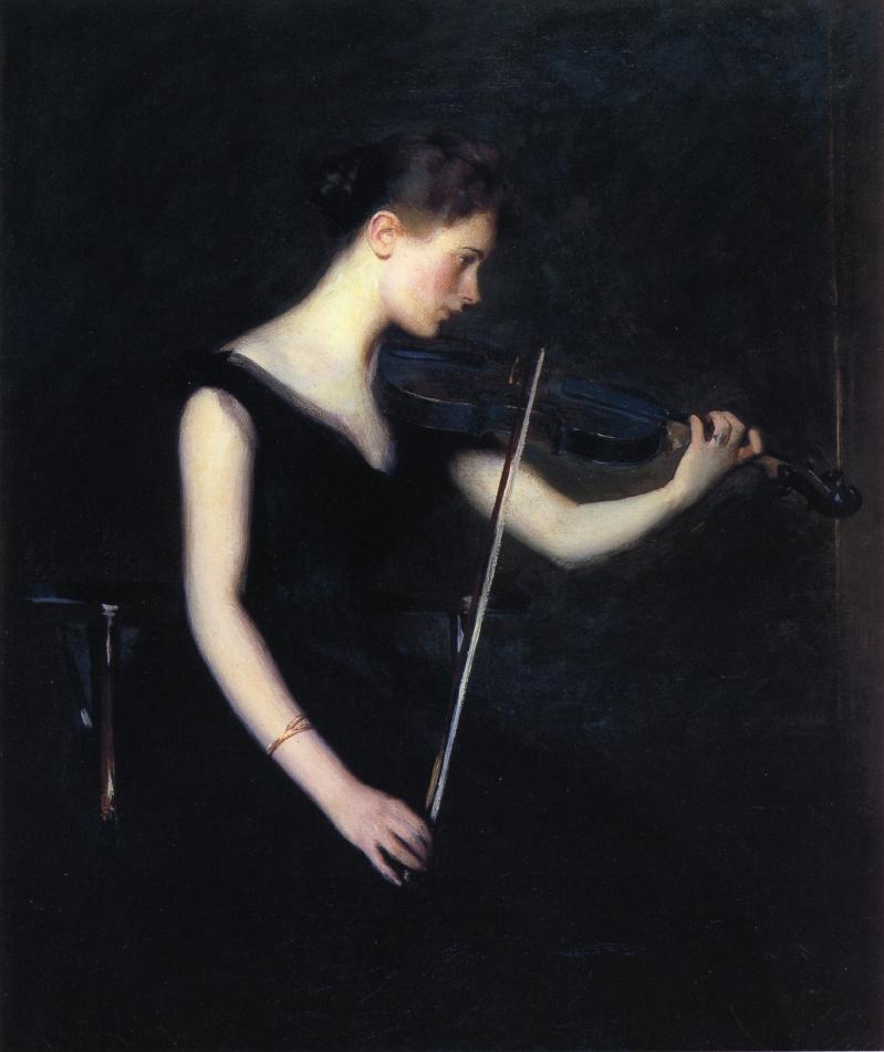 Wikioo.org – L'Enciclopedia delle Belle Arti - Pittura, Opere di Edmund Charles Tarbell - ragazza con violino anche  nota  come  dopodomani  Violinista
