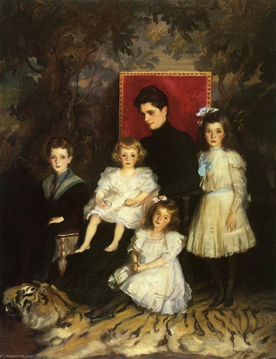 Wikioo.org - The Encyclopedia of Fine Arts - Painting, Artwork by Edmund Charles Tarbell - Mrs. Horatio Nelson Slater and Her Children