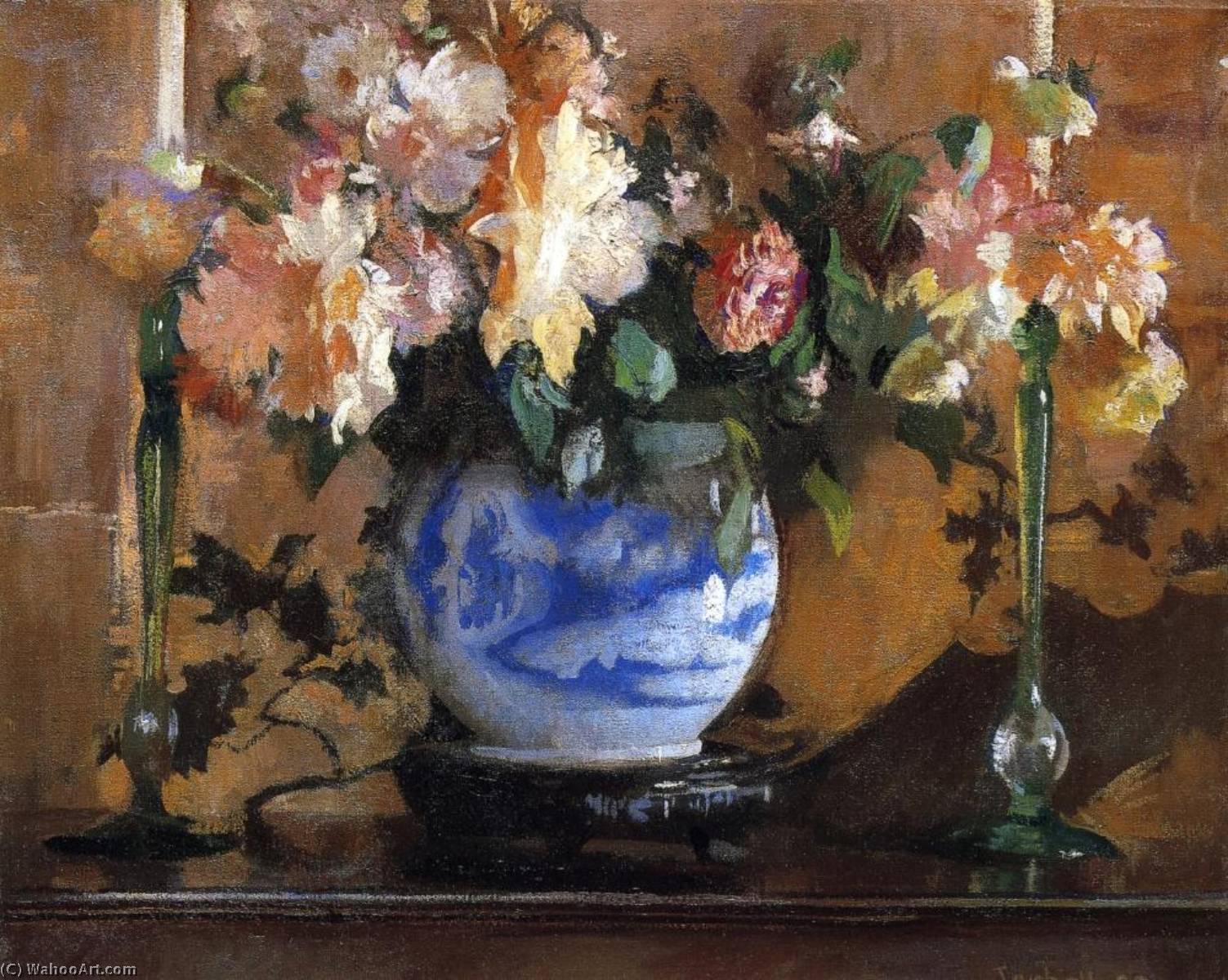 Wikioo.org - The Encyclopedia of Fine Arts - Painting, Artwork by Edmund Charles Tarbell - Flowers in a Blue Ginger Jar