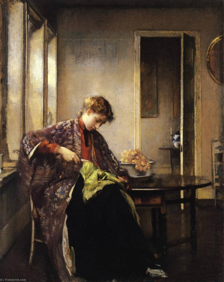 Wikioo.org - The Encyclopedia of Fine Arts - Painting, Artwork by Edmund Charles Tarbell - Girl Mending
