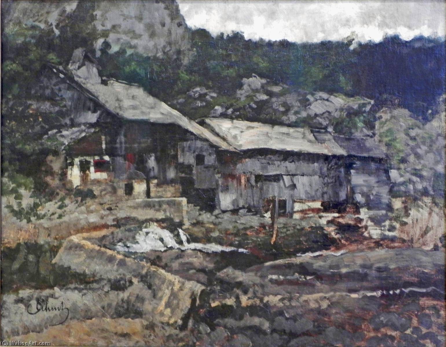 Wikioo.org - The Encyclopedia of Fine Arts - Painting, Artwork by Carl Eduard Schuch - German Wassermühle bei Saut du Doubs (I. Fassung)
