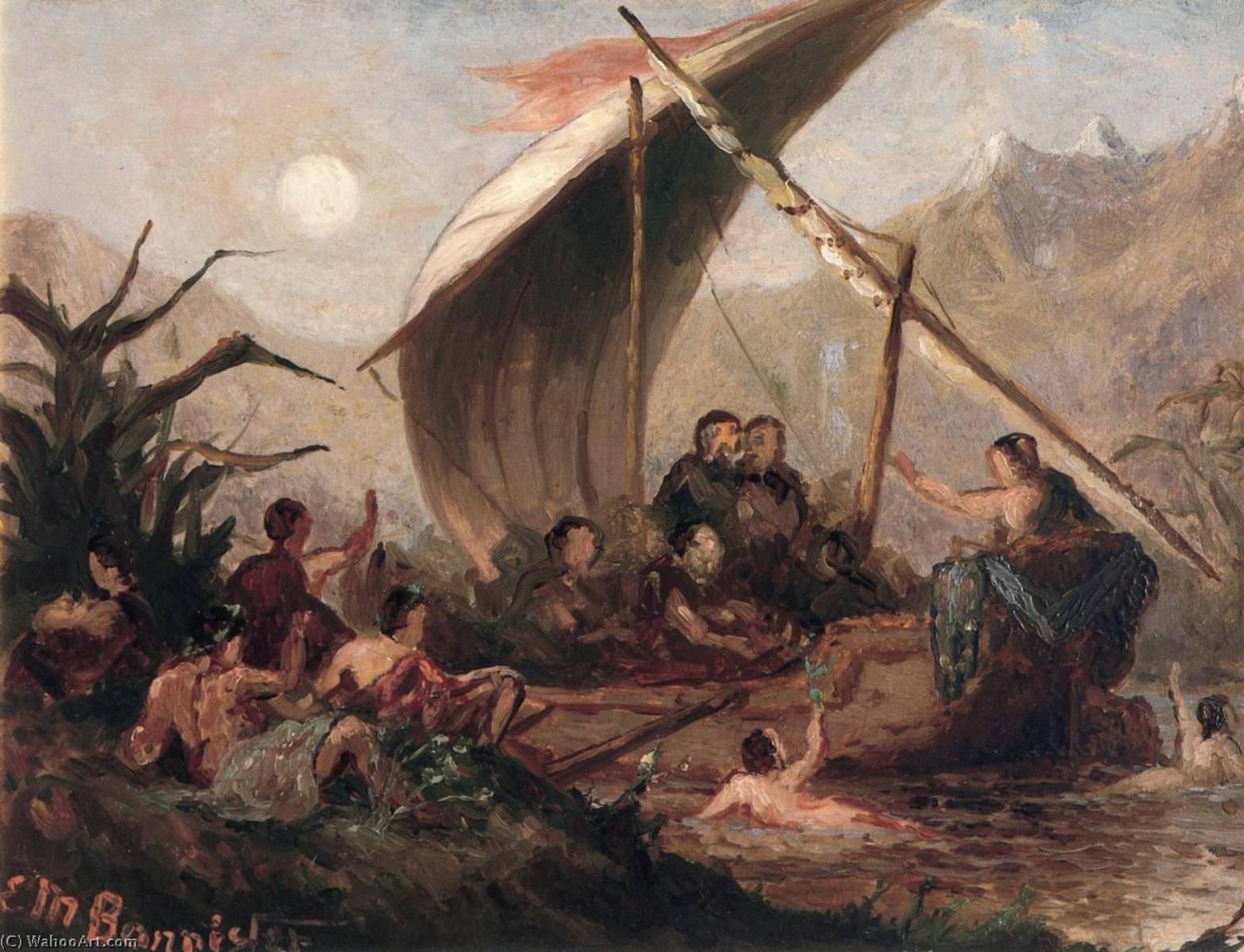 WikiOO.org - Encyclopedia of Fine Arts - Målning, konstverk Edward Mitchell Bannister - Leucothea Rescuing Ulysses
