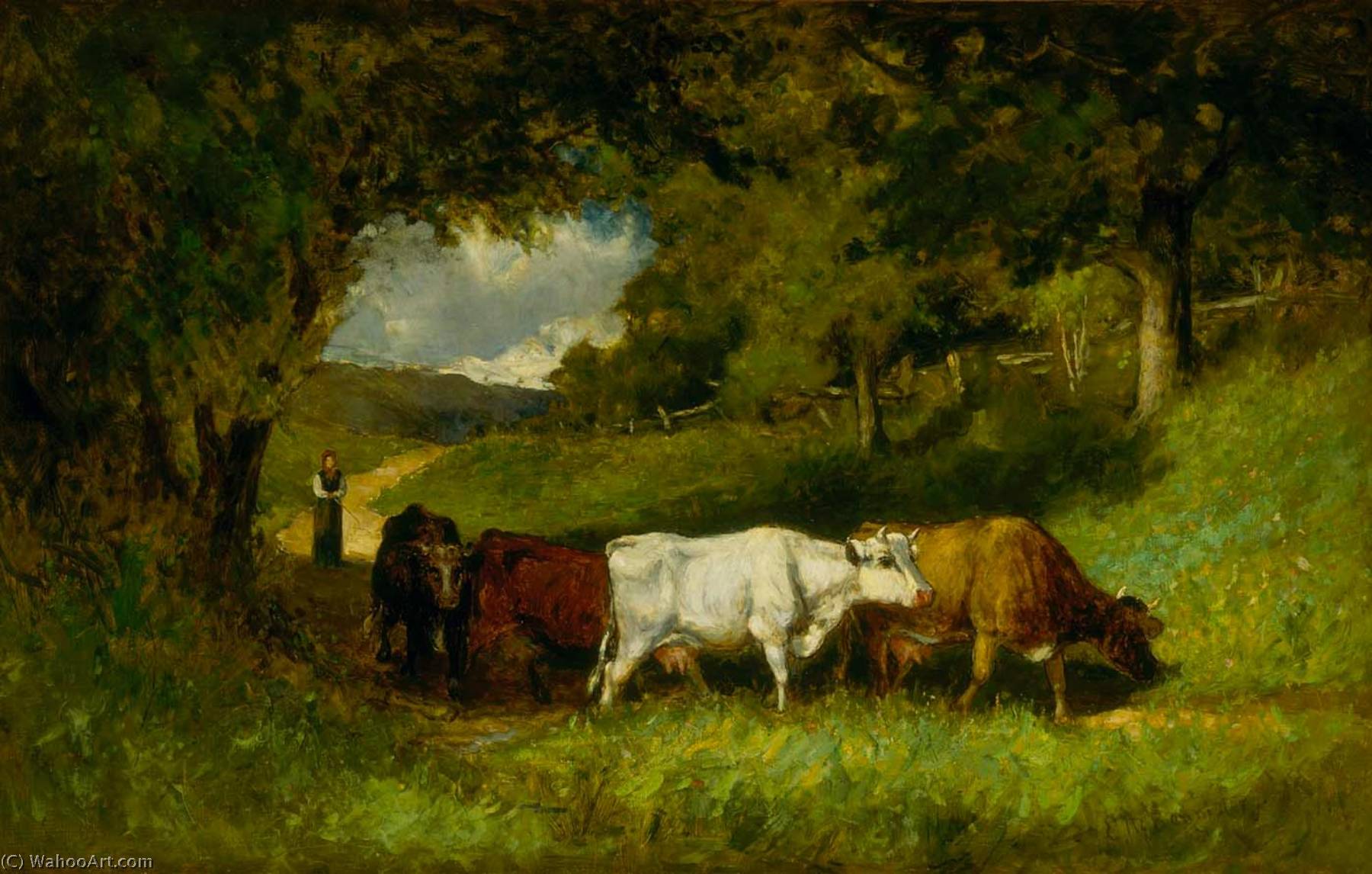 Wikioo.org - The Encyclopedia of Fine Arts - Painting, Artwork by Edward Mitchell Bannister - Driving Home the Cows