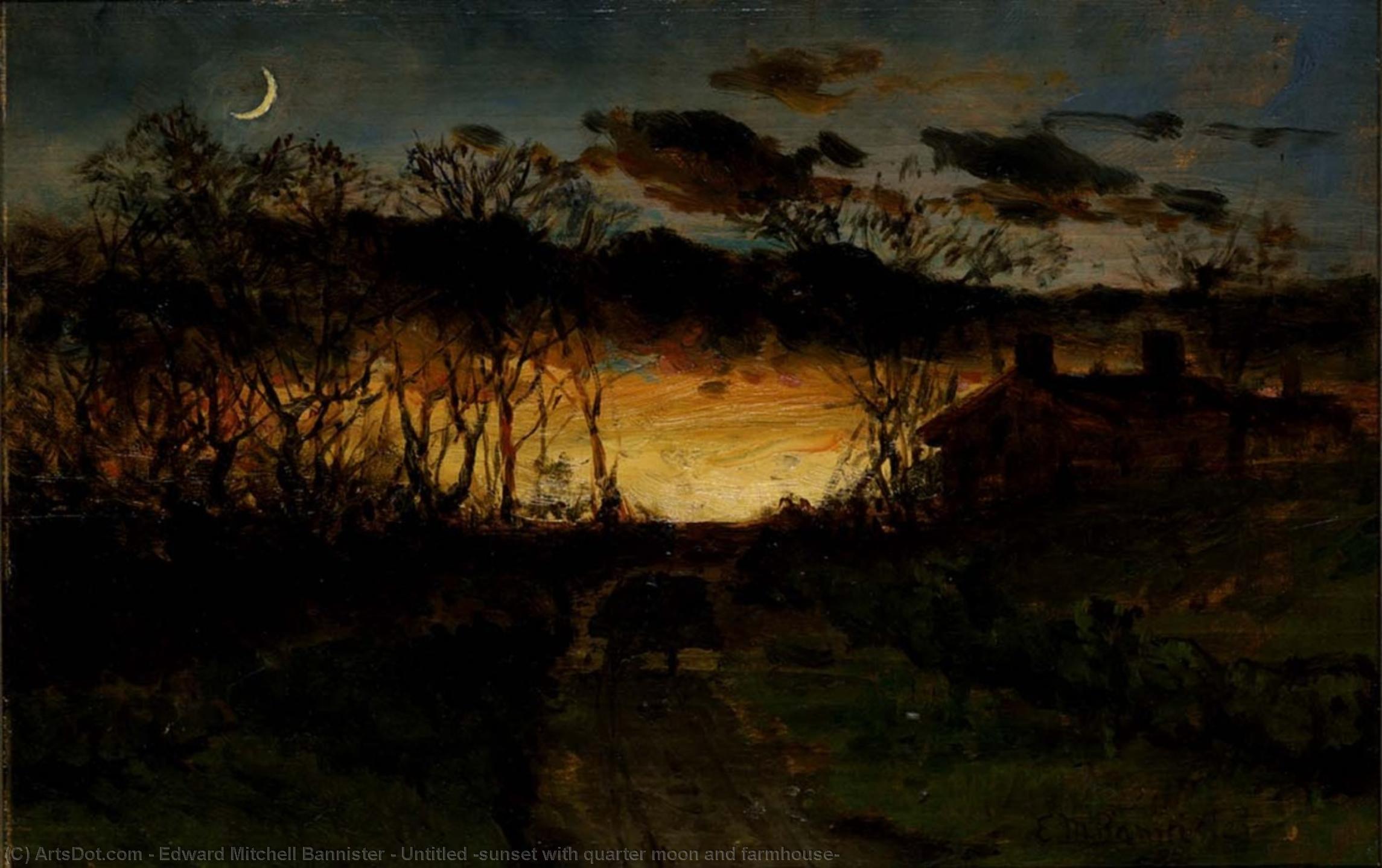 Wikioo.org - The Encyclopedia of Fine Arts - Painting, Artwork by Edward Mitchell Bannister - Untitled (sunset with quarter moon and farmhouse)