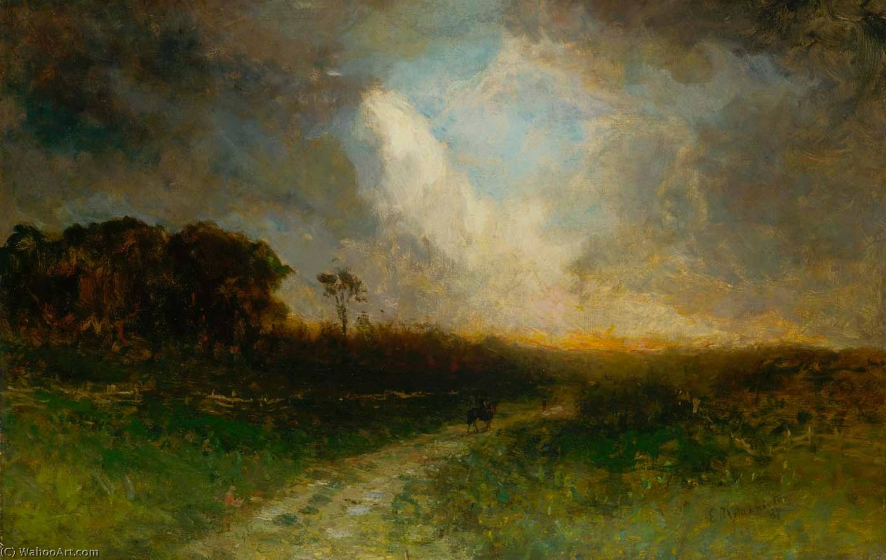 Wikioo.org - The Encyclopedia of Fine Arts - Painting, Artwork by Edward Mitchell Bannister - Untitled (landscape, man on horse)