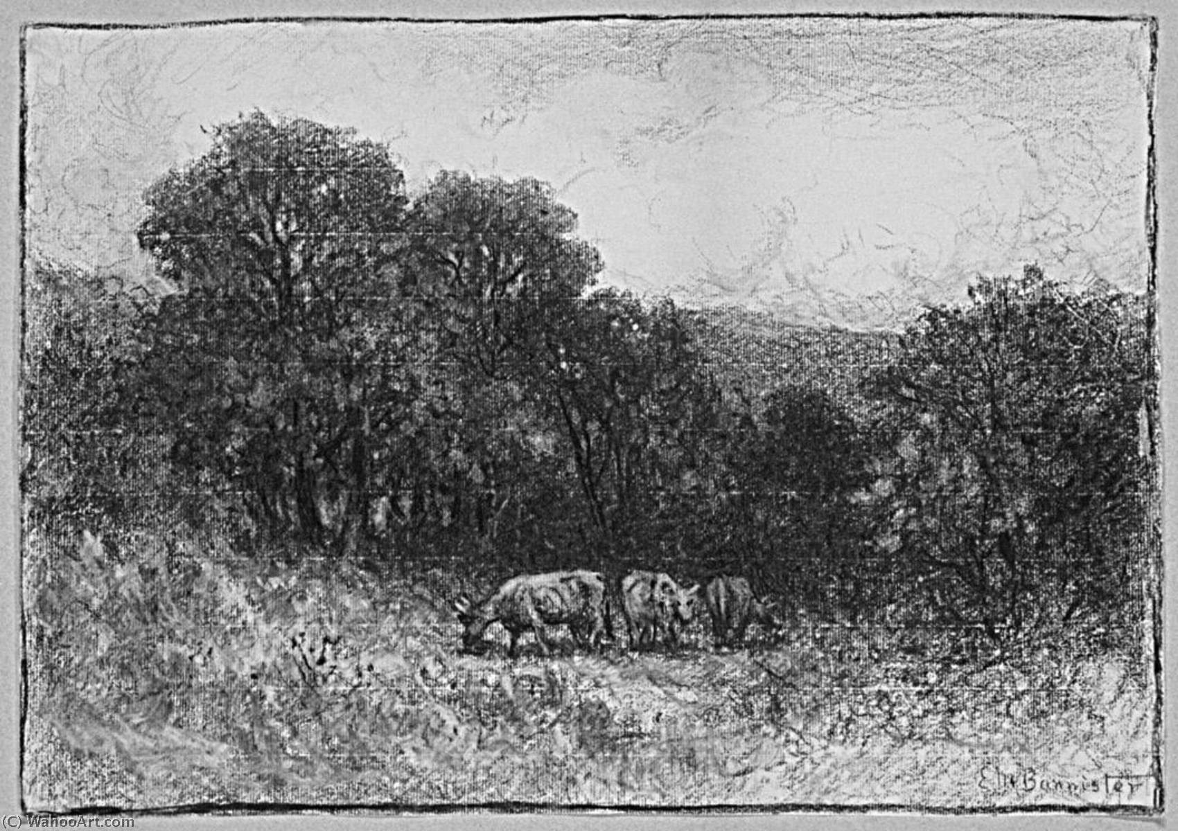 Wikioo.org - The Encyclopedia of Fine Arts - Painting, Artwork by Edward Mitchell Bannister - Landscape with Three Cows