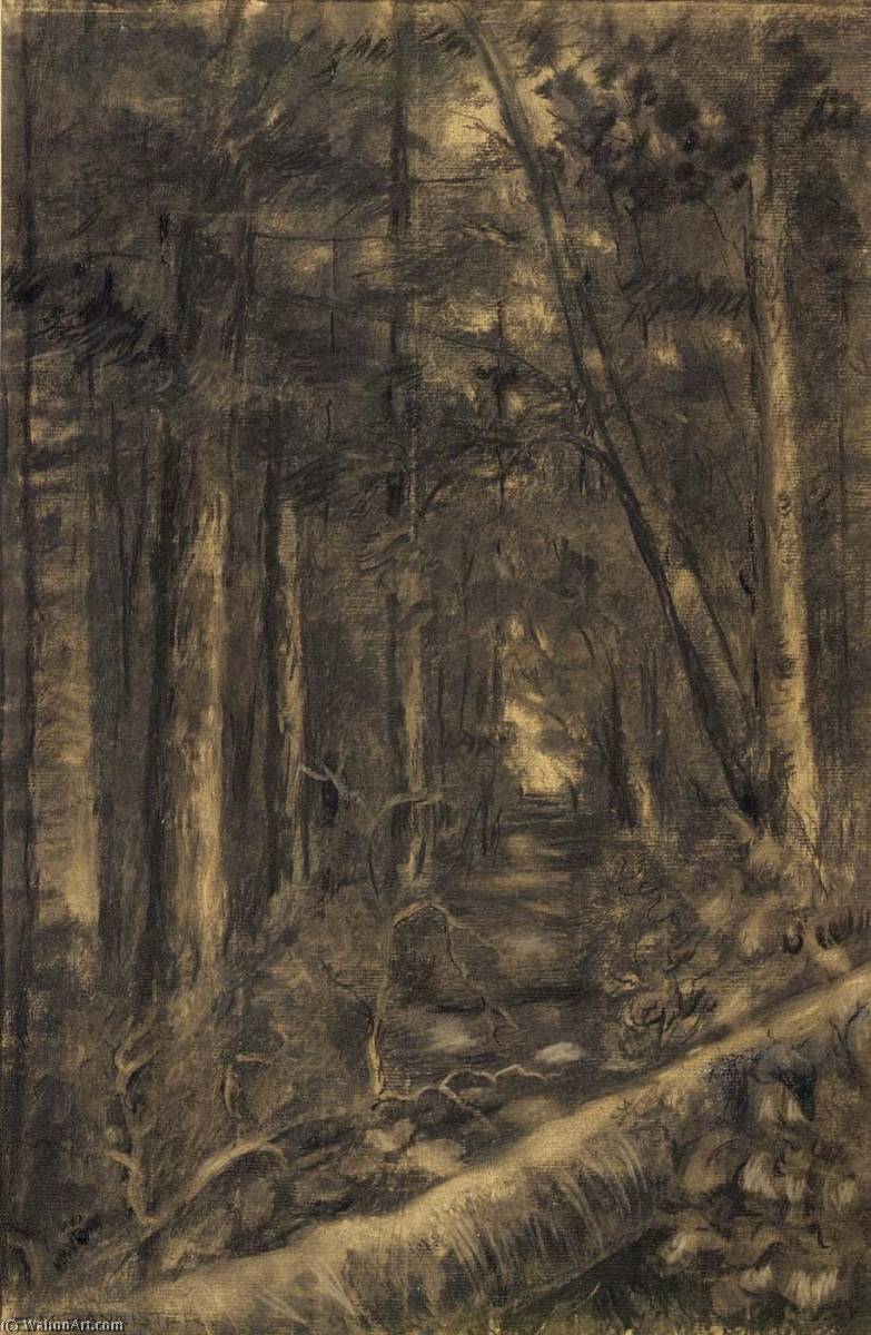 WikiOO.org - Encyclopedia of Fine Arts - Lukisan, Artwork Edward Mitchell Bannister - Landscape with Path through Forest