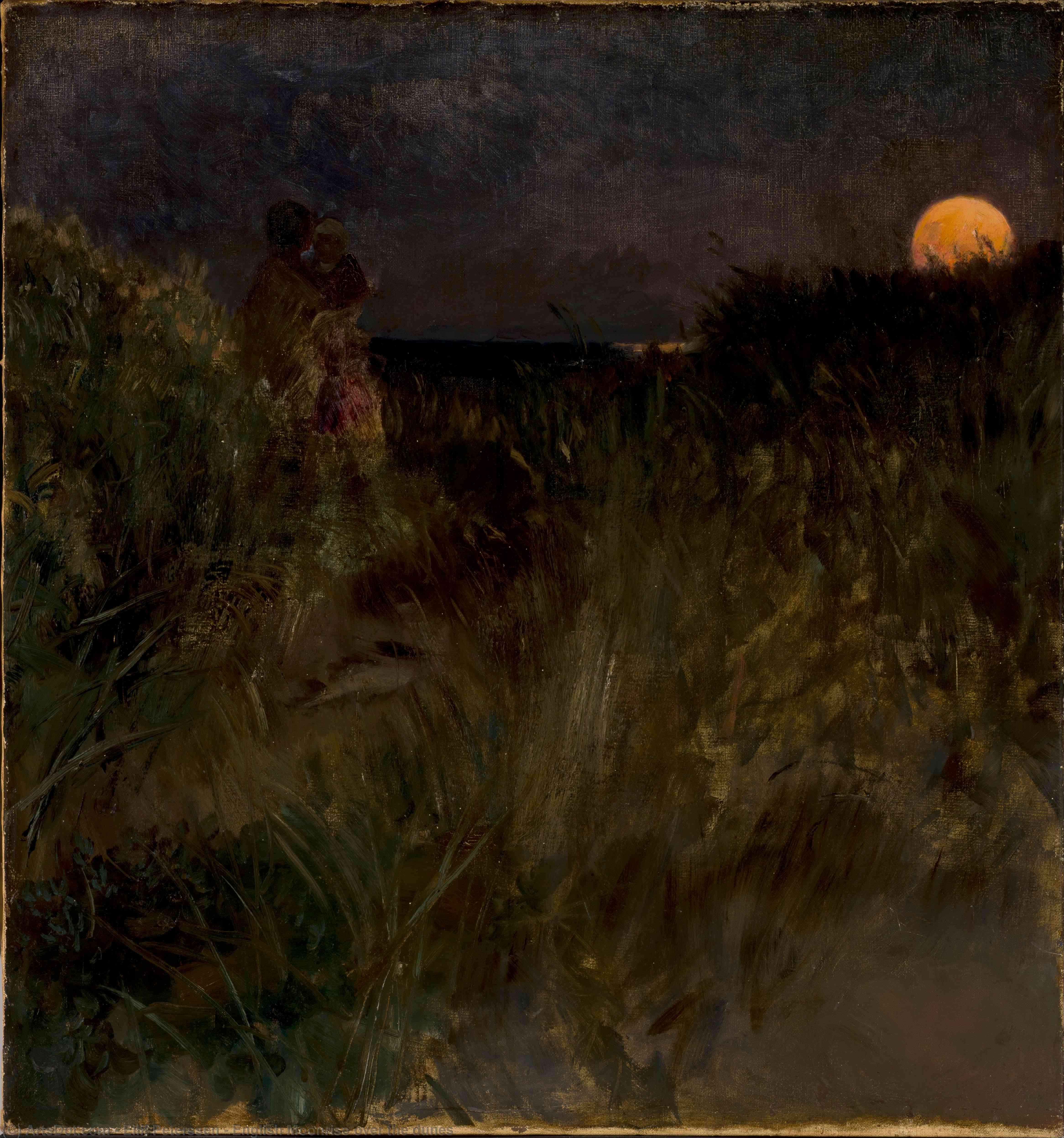 Wikioo.org - The Encyclopedia of Fine Arts - Painting, Artwork by Eilif Peterssen - English Moonrise over the dunes