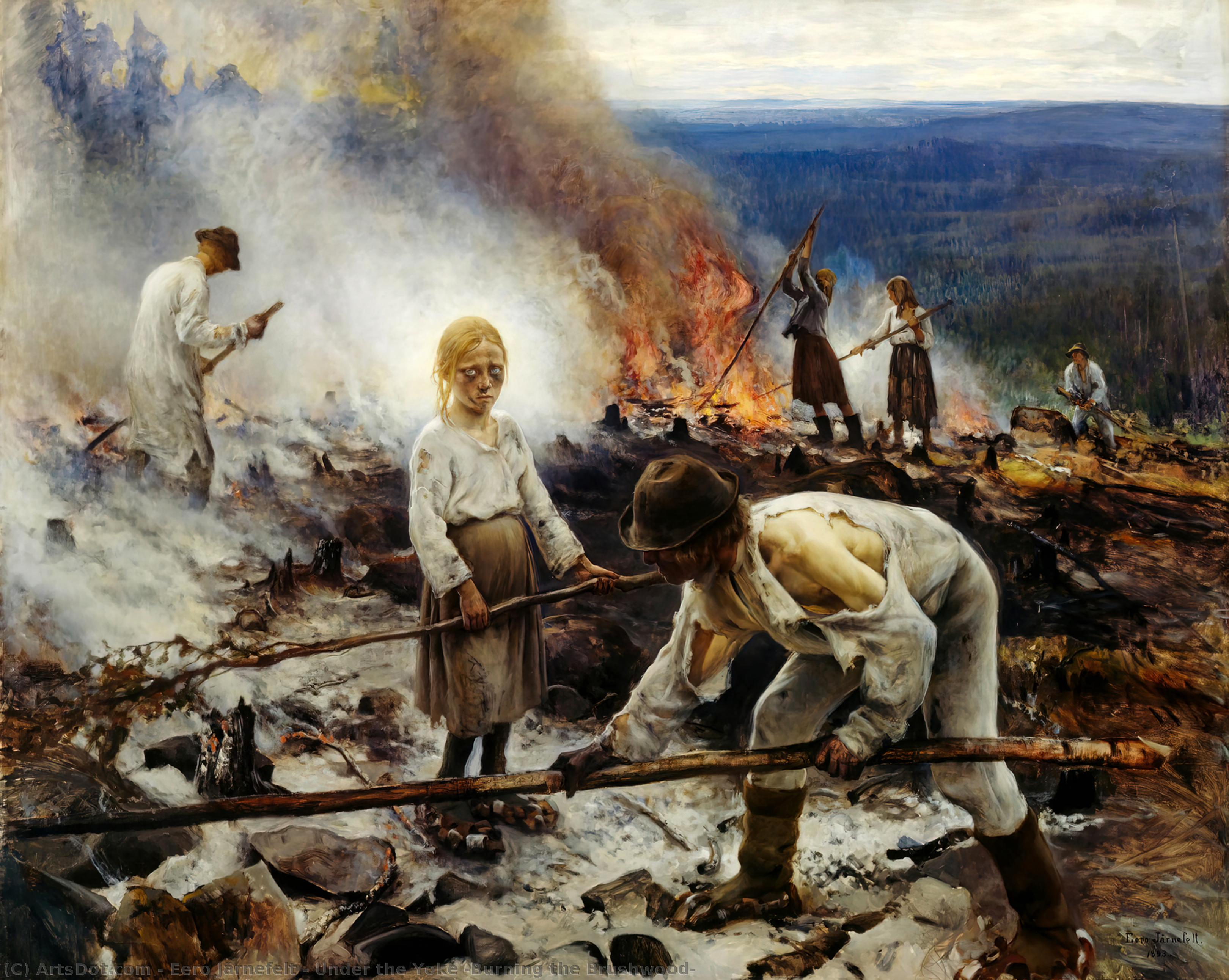 Wikioo.org - Encyklopedia Sztuk Pięknych - Malarstwo, Grafika Eero Järnefelt - Under the Yoke (Burning the Brushwood)