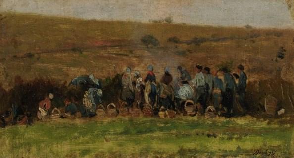 Wikioo.org - The Encyclopedia of Fine Arts - Painting, Artwork by Charles François Daubigny - Farmers Harvesting Potatoes