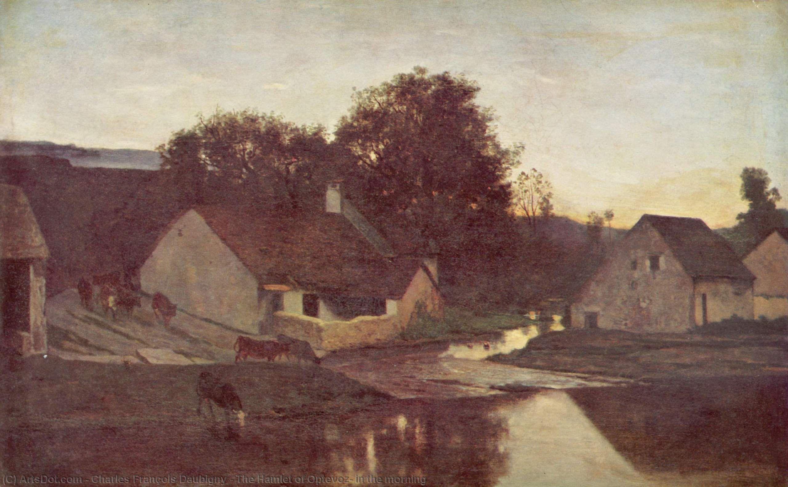 Wikioo.org - The Encyclopedia of Fine Arts - Painting, Artwork by Charles François Daubigny - The Hamlet of Optevoz, in the morning
