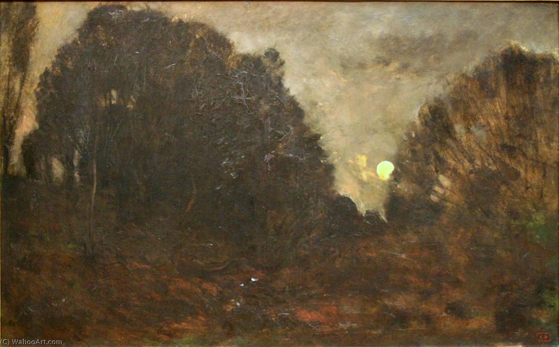 WikiOO.org - Encyclopedia of Fine Arts - Maleri, Artwork Charles François Daubigny - Rising Moon in Barbizon